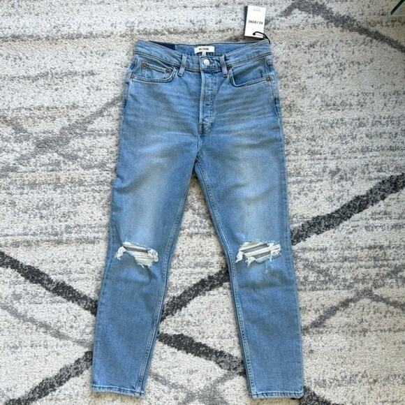 NWT RE/DONE 90s High Rise Ankle Crop Destroy Sanded Blue Size 28 - Picture 12 of 14